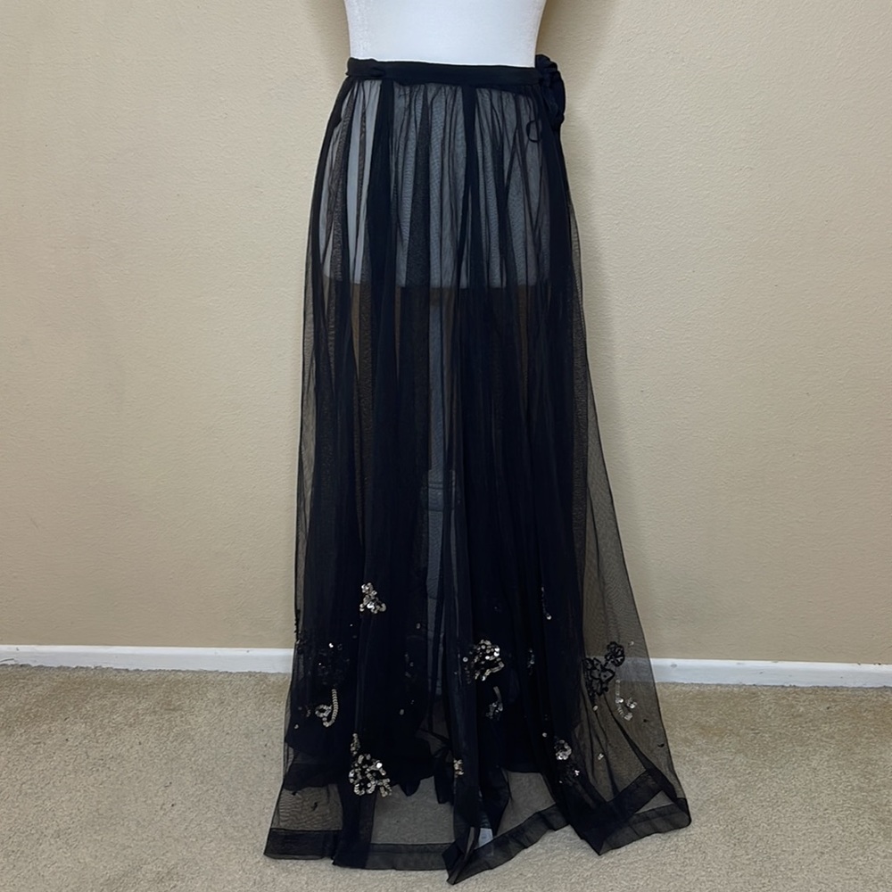 Intimately FP Rare Black Tulle Silver Embellished Pallets Wrap Maxi Skirt Size M